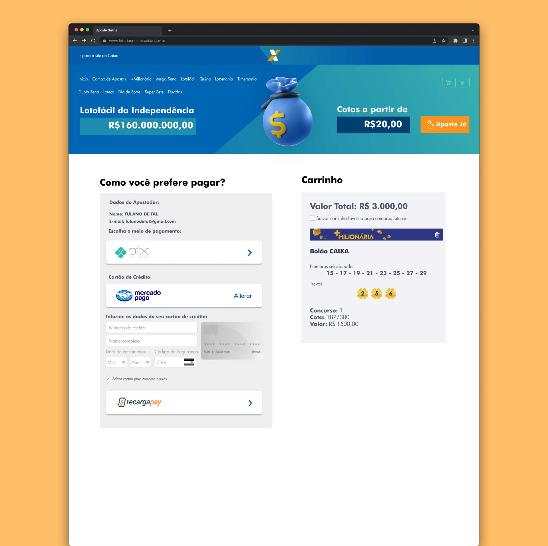 Tela de pagamento em alta fidelidade