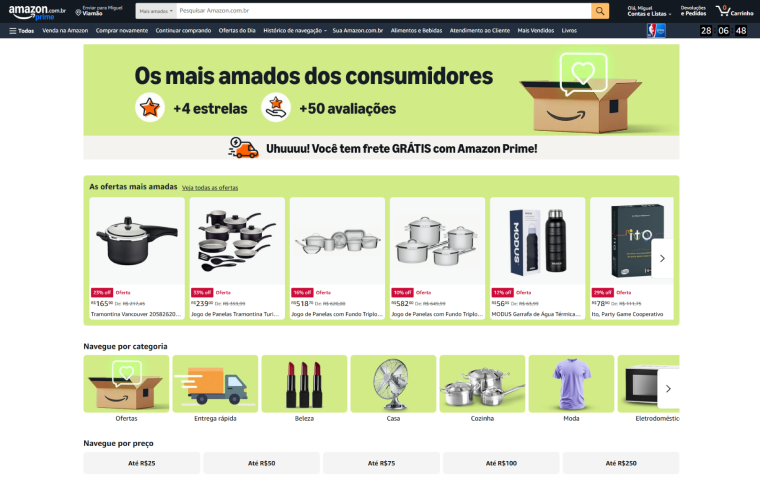 Imagem da página inicial da Amazon