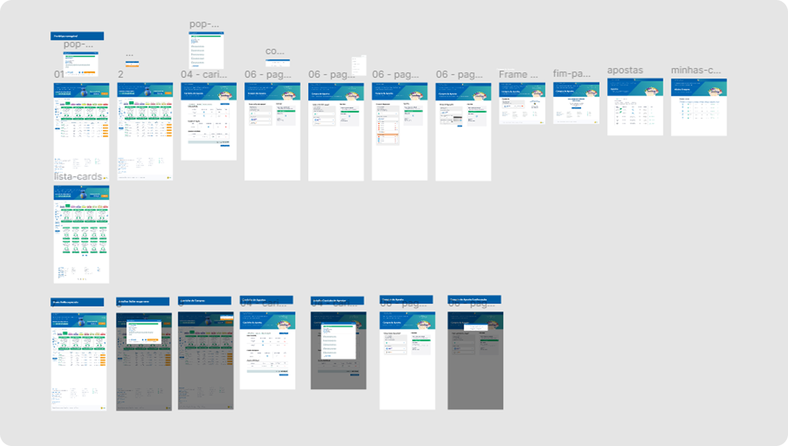 Imagem mostra os wireframes de alta fidelidade alinhados um do lado do outro