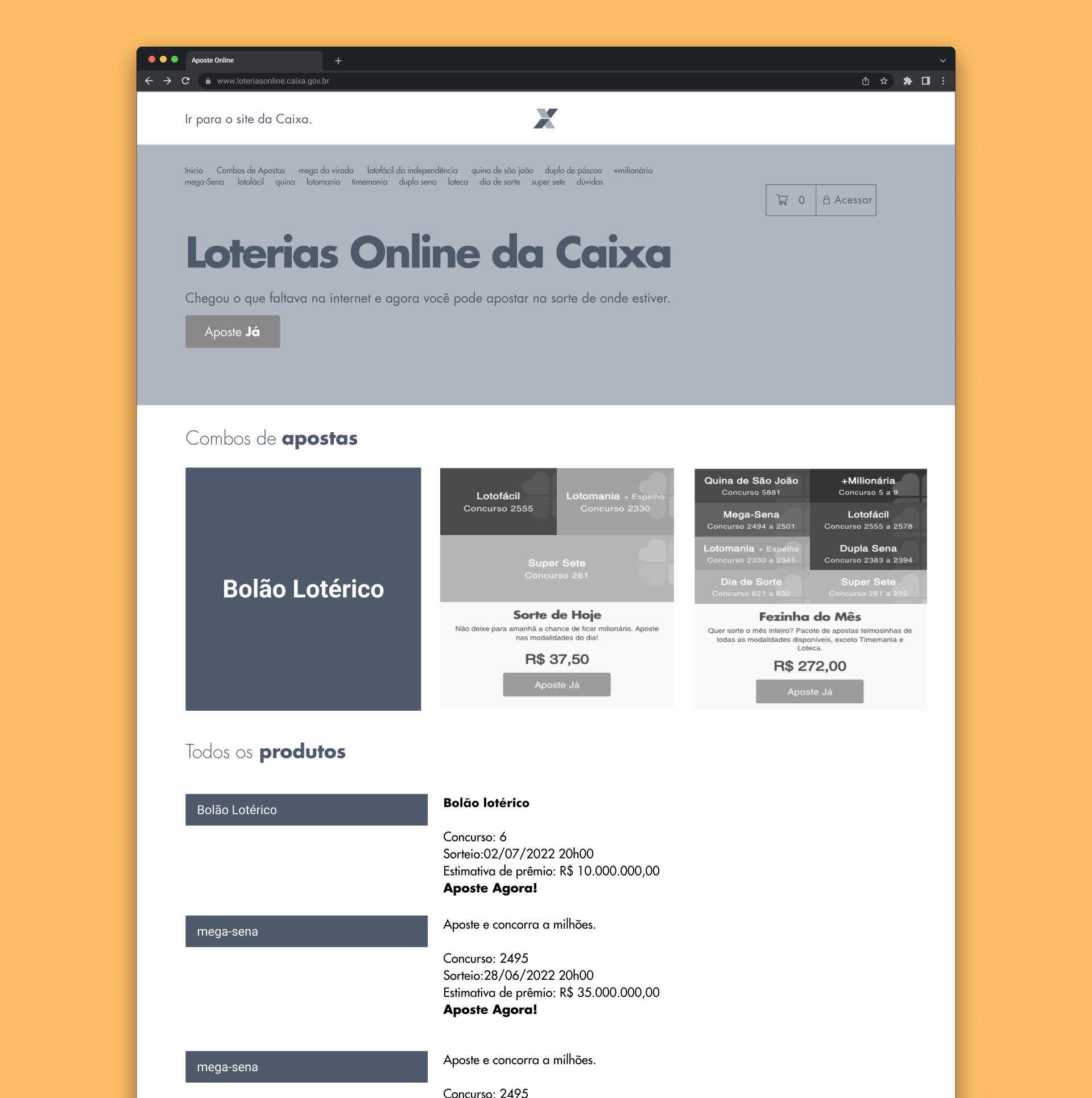 Wireframe da Home do projeto