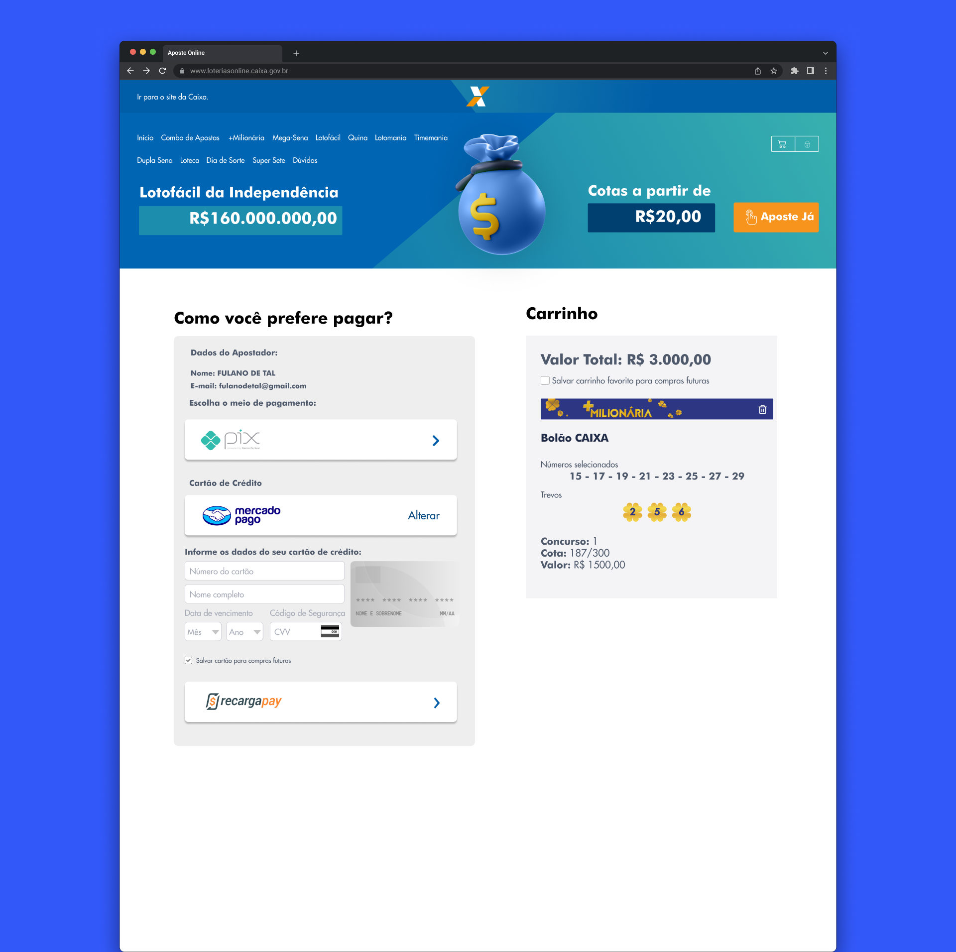 Modal com a visualização do Bolão