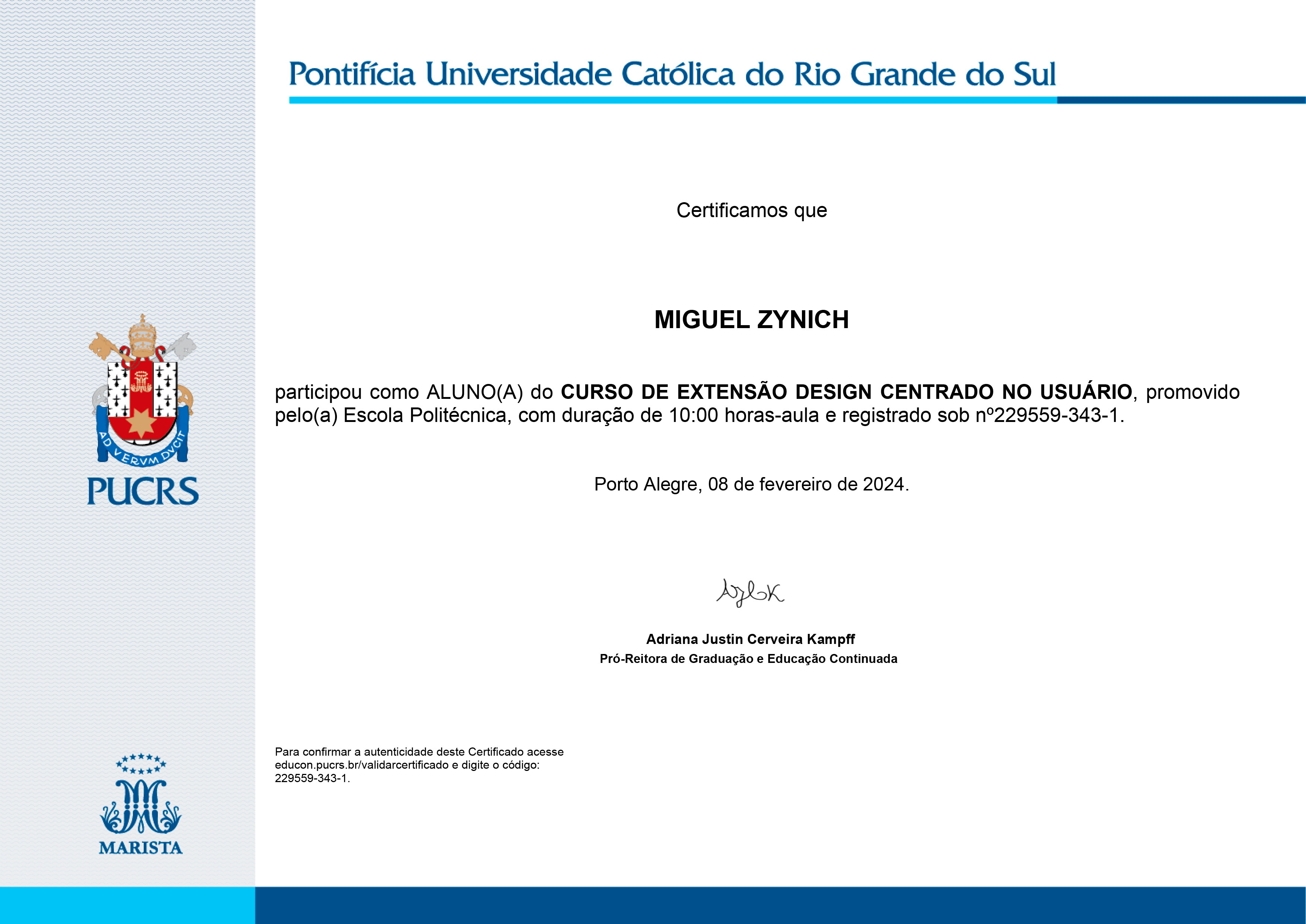 Certificado PUCRS