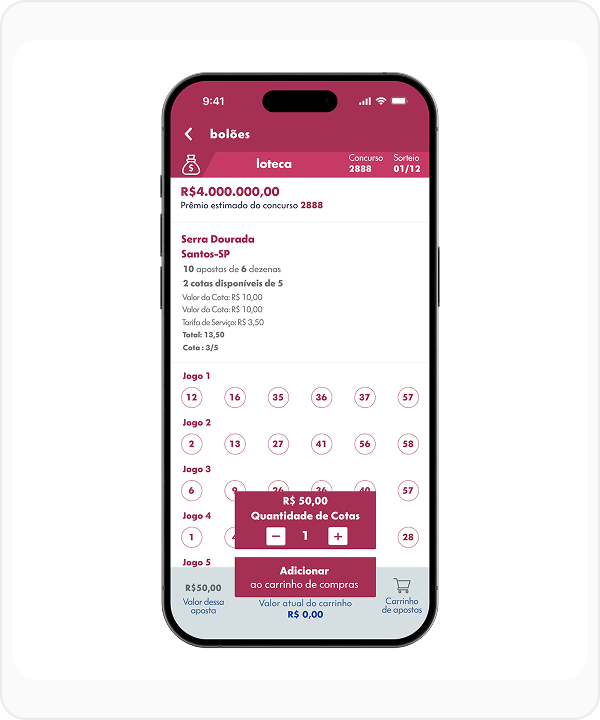 Tela do aplicativo Loteca