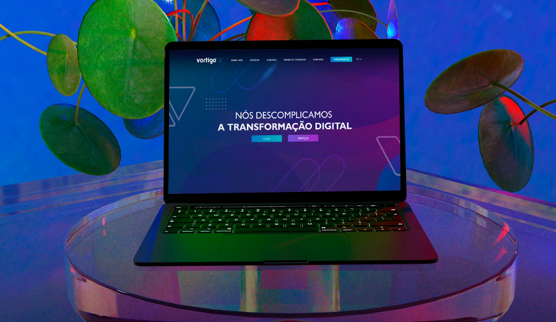 Mockup do site Vortigo em tela cheia