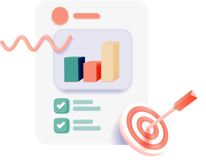 Ilustração de um relatório com gráficos e um alvo.