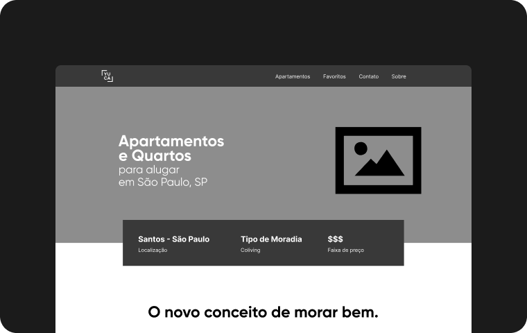 Wireframe em baixa fidelidade da página inicial