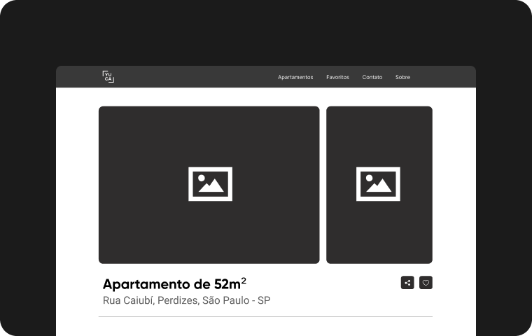 Wireframe em baixa fidelidade da página de detalhes do imóvel