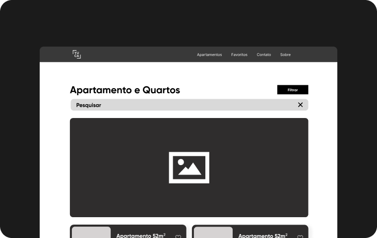Wireframe em baixa fidelidade da tela de busca com filtros