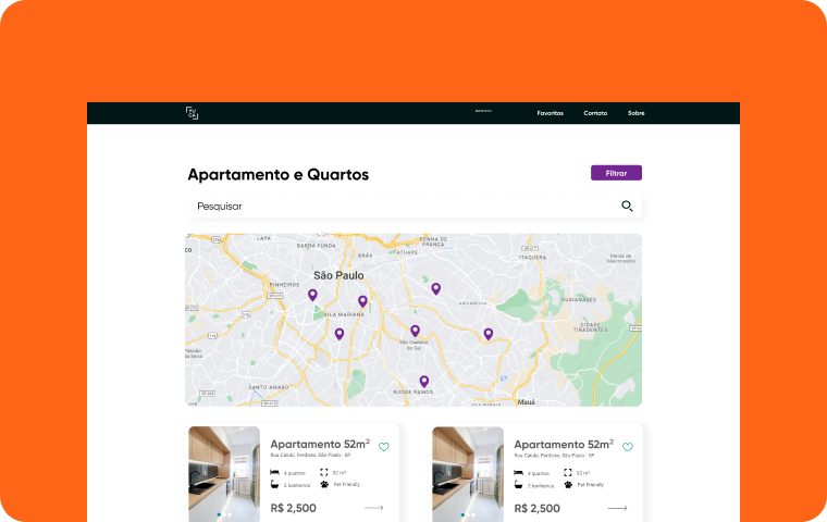 Wireframe em baixa fidelidade da tela de busca com filtros
